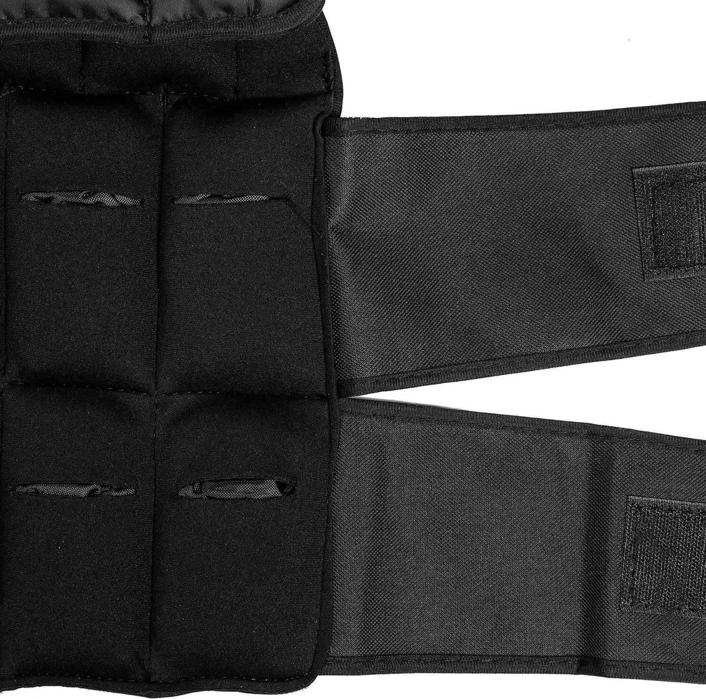 Black tactical vest with multiple pockets and straps on a white background