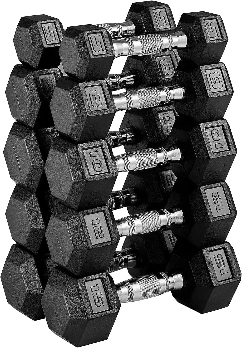 MAGMA Premium Rubber Hex Dumbbell Set – 5lb to 50lb Pairs | Non-Rolling Hex Design, Ergonomic Grip, Floor-Safe Coating - FitCore Supply
