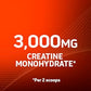 Product label with '3,000 MG Creatine Monohydrate' text on a red background