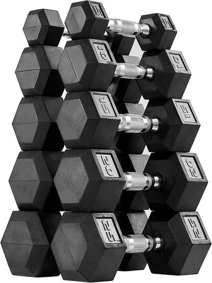 MAGMA Premium Rubber Hex Dumbbell Set – 5lb to 50lb Pairs | Non-Rolling Hex Design, Ergonomic Grip, Floor-Safe Coating - FitCore Supply