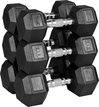 MAGMA Premium Rubber Hex Dumbbell Set – 5lb to 50lb Pairs | Non-Rolling Hex Design, Ergonomic Grip, Floor-Safe Coating - FitCore Supply