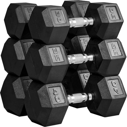 MAGMA Premium Rubber Hex Dumbbell Set – 5lb to 50lb Pairs | Non-Rolling Hex Design, Ergonomic Grip, Floor-Safe Coating - FitCore Supply