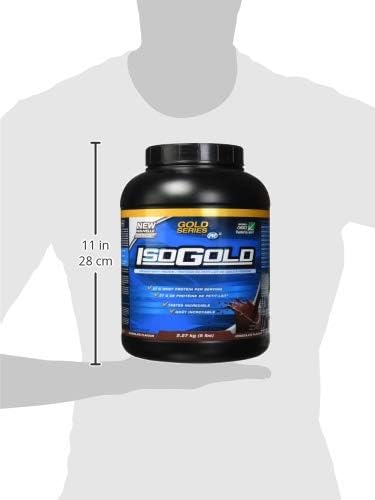 IsoGold supplement container with height measurement on a white background