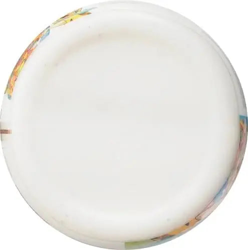 Round object with colorful pattern on a white background