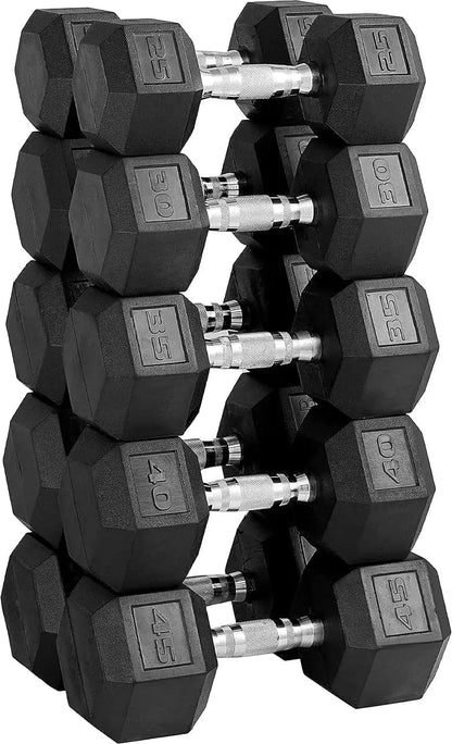 MAGMA Premium Rubber Hex Dumbbell Set – 5lb to 50lb Pairs | Non-Rolling Hex Design, Ergonomic Grip, Floor-Safe Coating - FitCore Supply