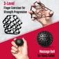 Finger exerciser and massage ball for hand relief on a red and gray background