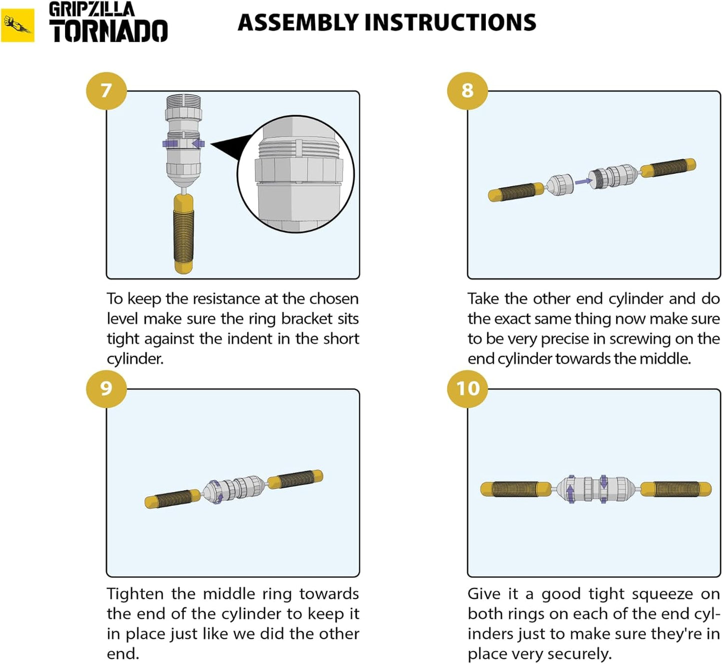 Assembly instructions for a product labeled 'Gripzilla Tornado' with step-by-step diagrams.