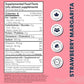 Supplemented food facts label for a strawberry margarita on a pink background
