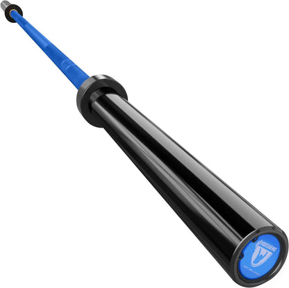 Black shock absorber with blue accents on a white background