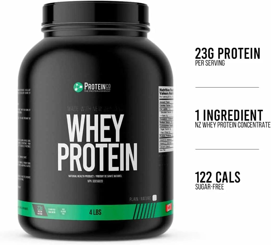 ProteinCo Grass-Fed Whey Protein Powder – 4lb (23g Protein/Serving, Gluten-Free, Made in Canada)