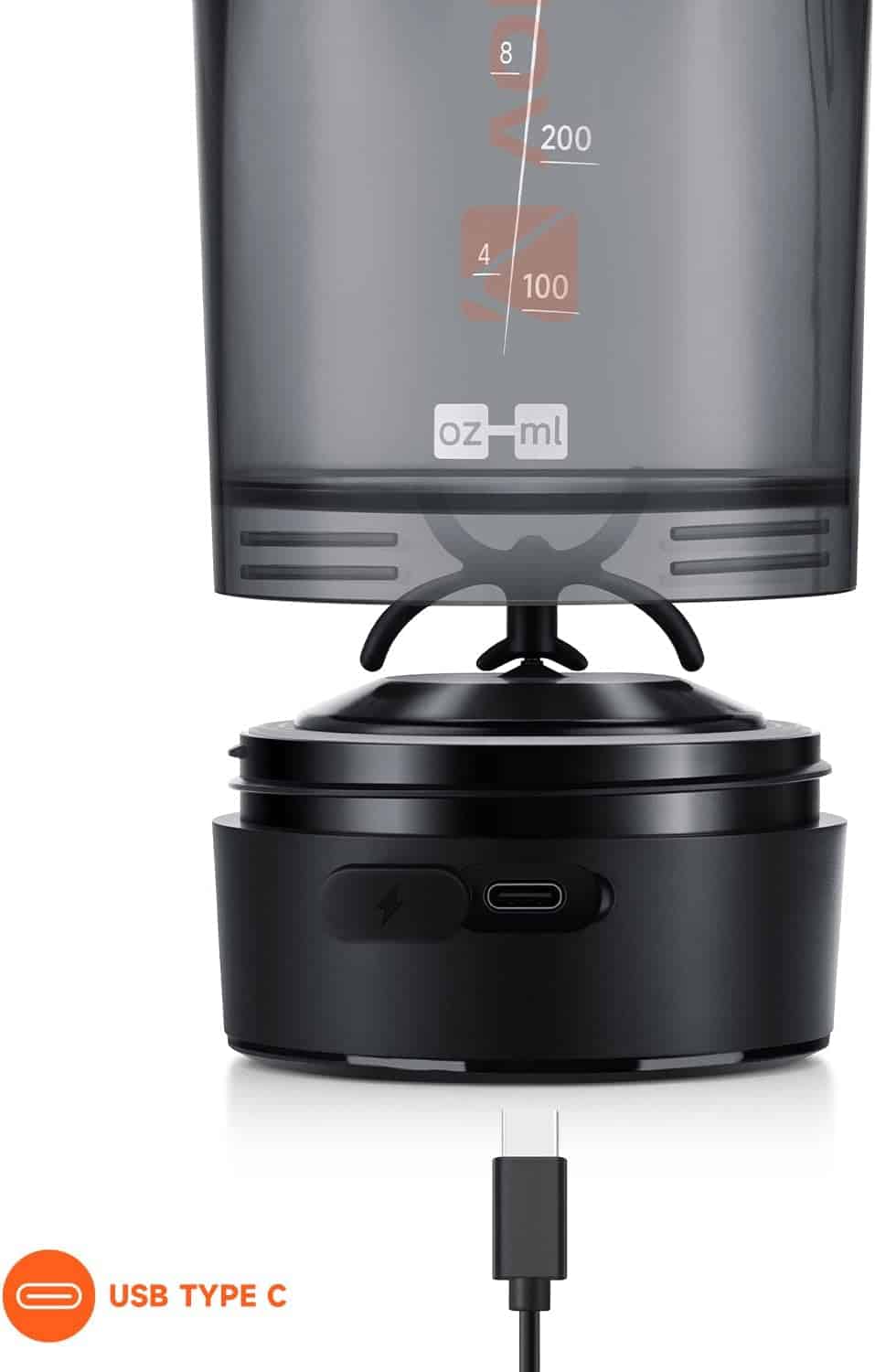 Black and gray electronic device with USB Type C connection on a white background