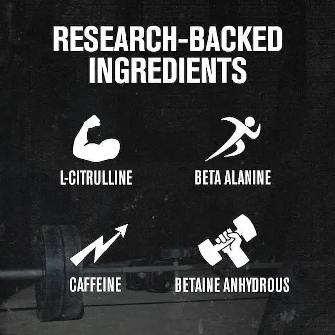 Black background with white text and icons related to research-backed ingredients for a supplement.