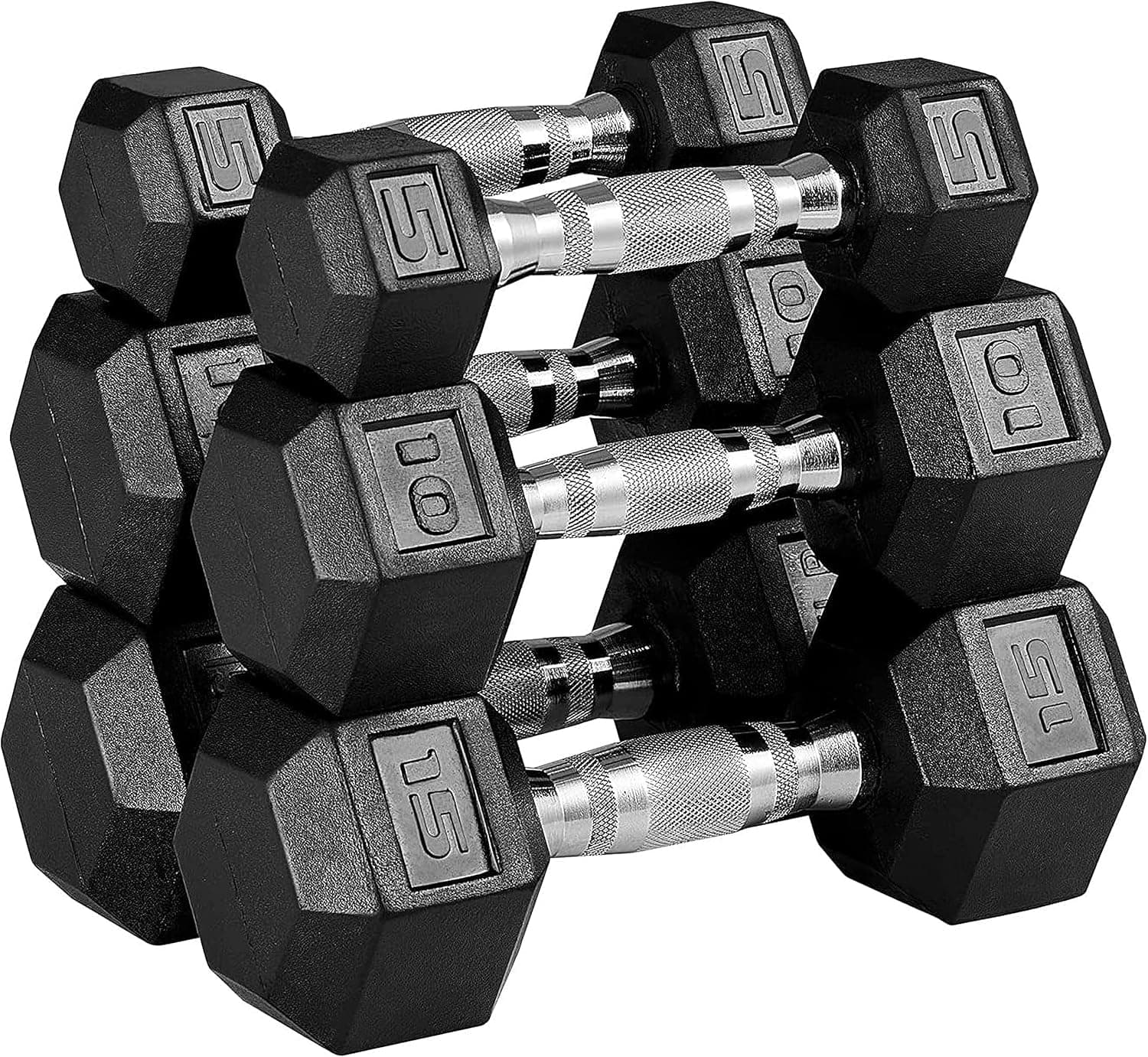 MAGMA Premium Rubber Hex Dumbbell Set – 5lb to 50lb Pairs | Non-Rolling Hex Design, Ergonomic Grip, Floor-Safe Coating - FitCore Supply