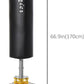 Black freestanding punching bag with measurement details on a white background