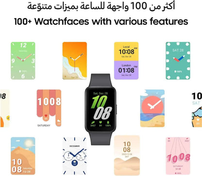 Smartwatch with various colorful watch faces displayed on a white background