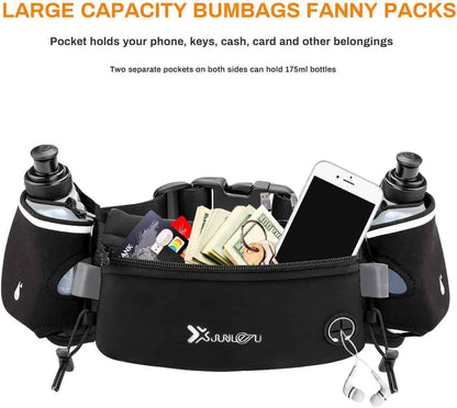 Number-One Running Belt with 2 Water Bottles – Waterproof Hydration Waist Pack with Adjustable Fit for Running, Hiking, Cycling, Marathon (iPhone-Compatible) Number-one