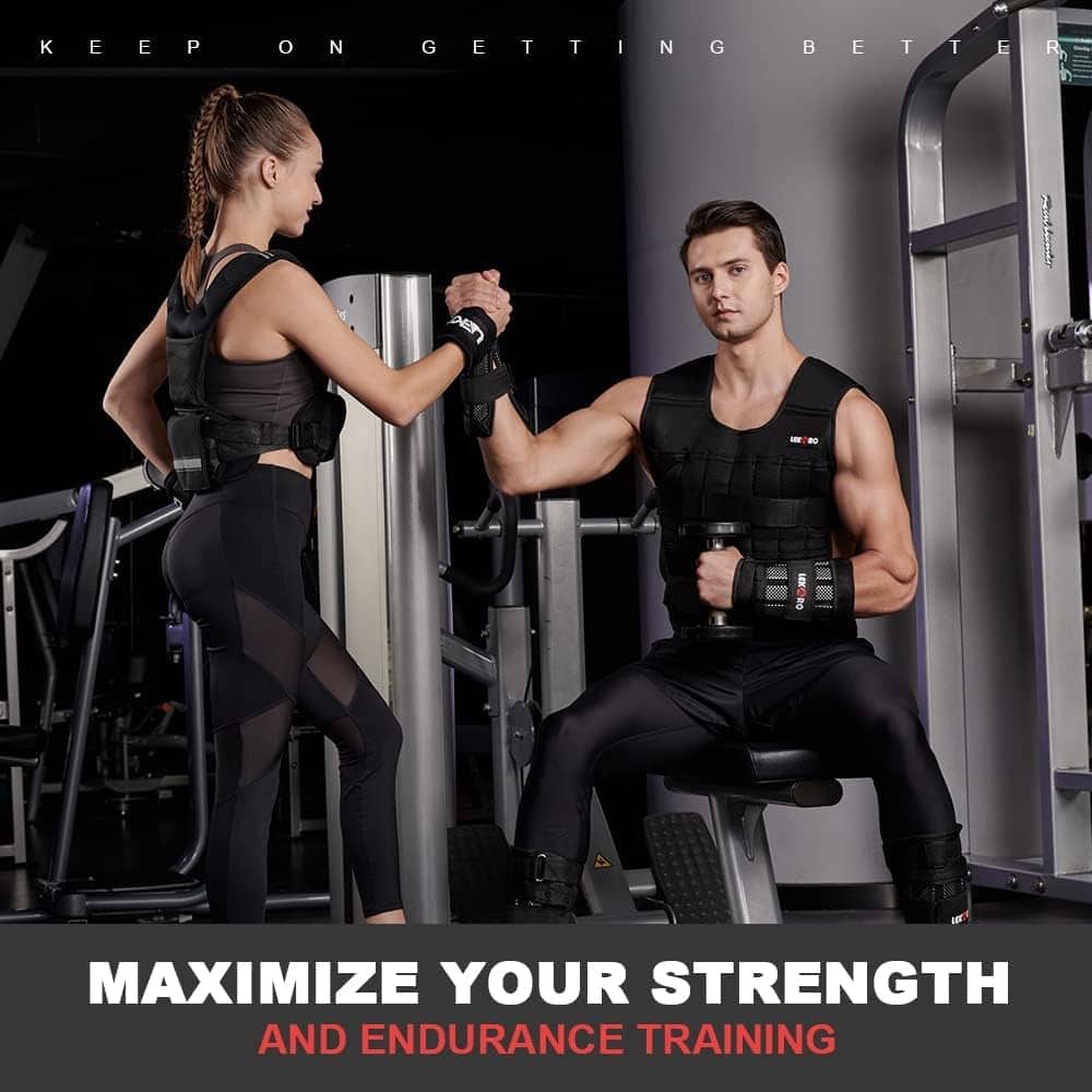Two people in a gym setting with fitness equipment, promoting strength and endurance training.
