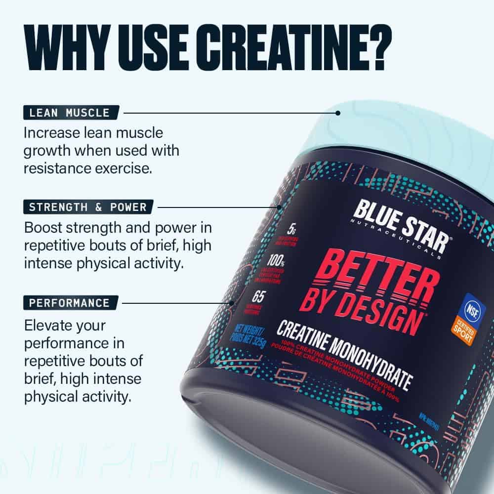 Blue Star Nutraceuticals Creatine Monohydrate Powder – 325g, 65 Servings – NSF Certified for Sport Blue Star Nutraceuticals