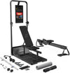 Multifunctional home gym with various attachments on a white background