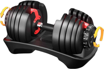Pair of adjustable dumbbells on a white background