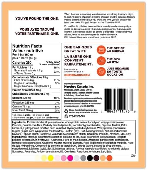 ONE Protein Bars – Reese’s Peanut Butter Flavor – 18g Protein, 3g Sugar – Gluten-Free – 12 Pack x 60g