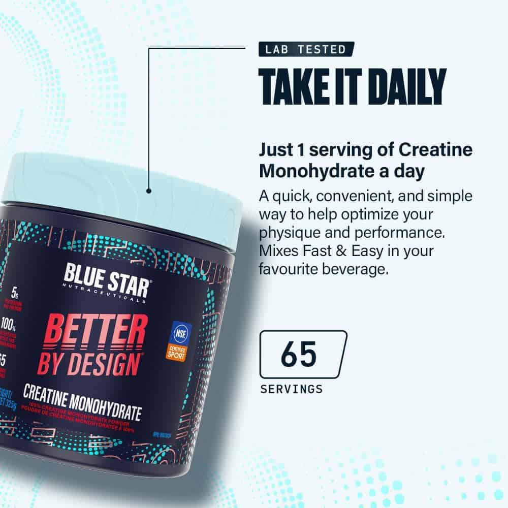 Blue Star Nutraceuticals Creatine Monohydrate Powder – 325g, 65 Servings – NSF Certified for Sport Blue Star Nutraceuticals