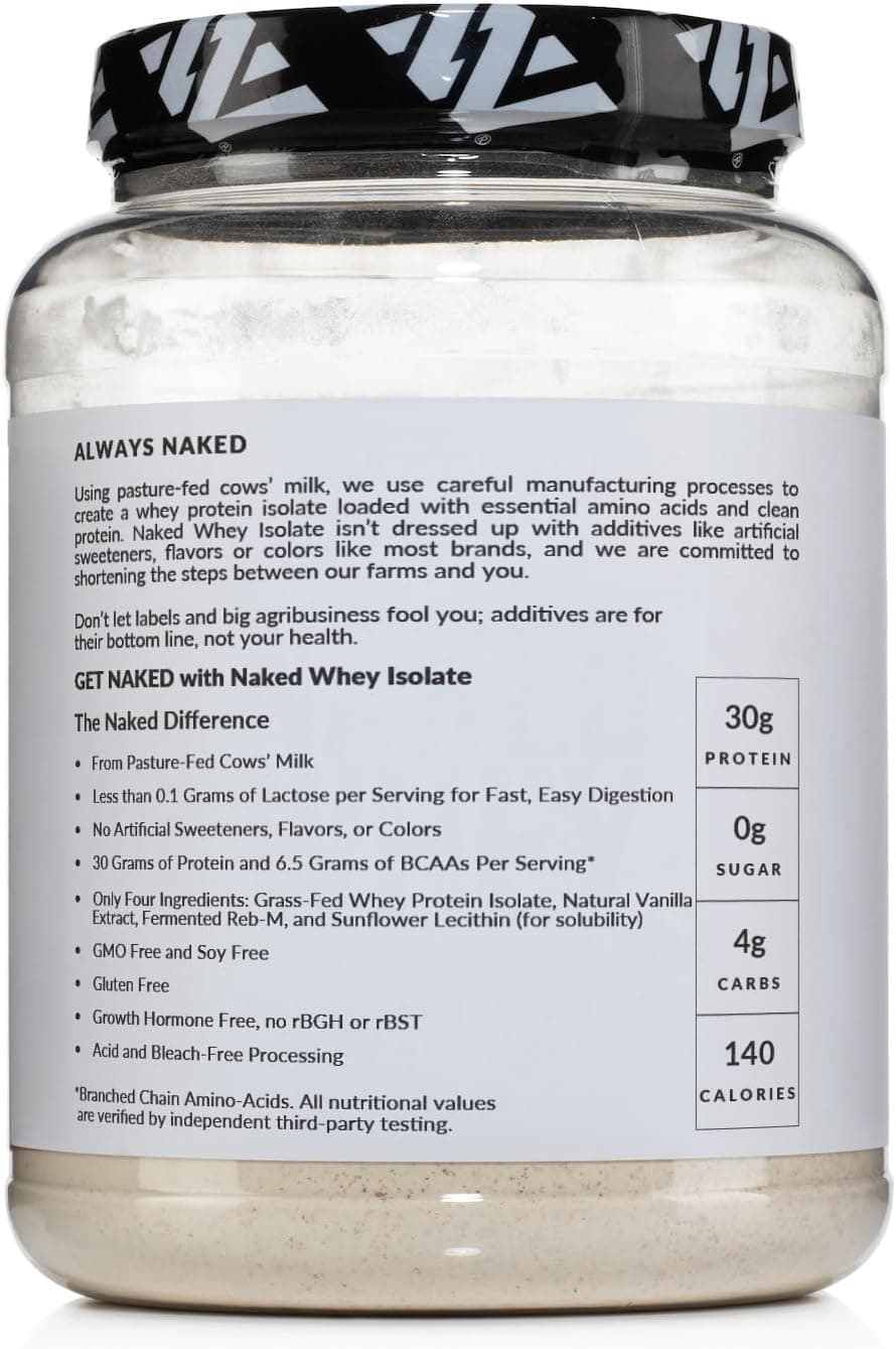 Whey protein isolate container with label and branding