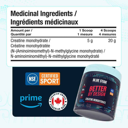 Blue Star Nutraceuticals Creatine Monohydrate Powder – 325g, 65 Servings – NSF Certified for Sport Blue Star Nutraceuticals