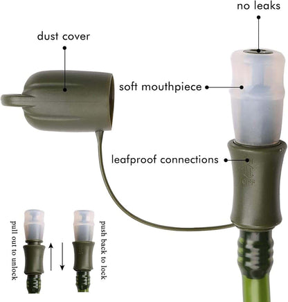 Diagram of a green smoking device with labeled parts on a white background