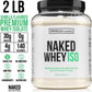 Naked Whey ISO protein powder container with label on a white background