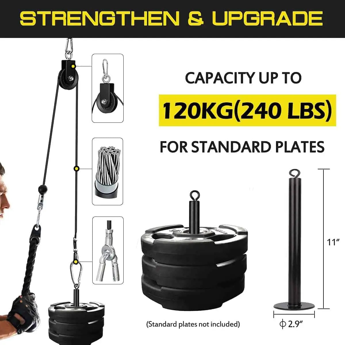 Wiring harness for weightlifting equipment with capacity details and measurements.