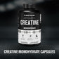 Creatine monohydrate supplement bottle with 'Jacked Factory' branding on a dark background