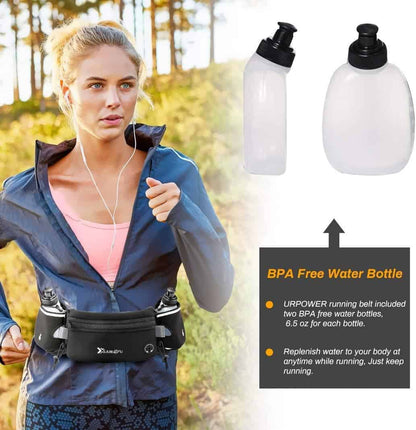 Number-One Running Belt with 2 Water Bottles – Waterproof Hydration Waist Pack with Adjustable Fit for Running, Hiking, Cycling, Marathon (iPhone-Compatible) Number-one