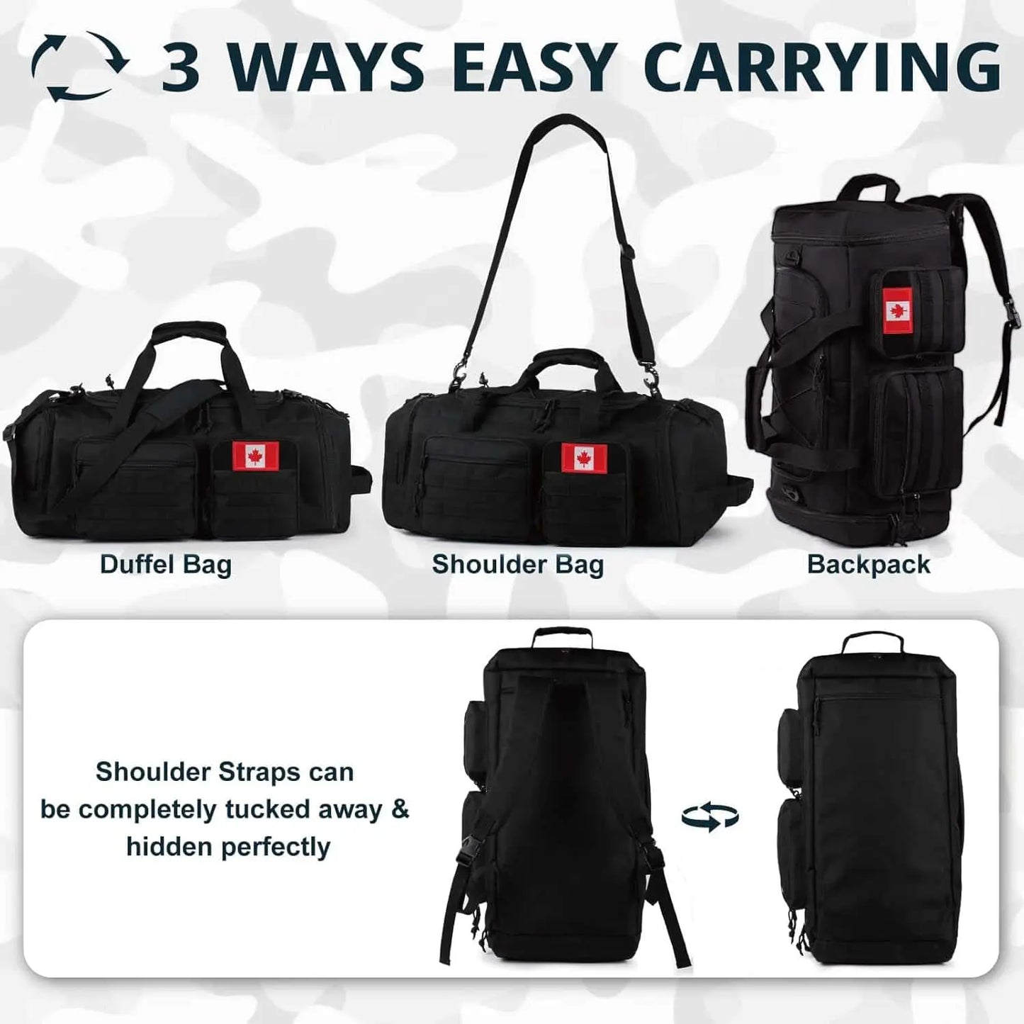 Tactical Gym Bag for Men & Women – 50L Large 3-in-1 Water-Resistant Sports Duffle with Shoe Compartment, Wet Pocket & Backpack Straps ATRIPACK