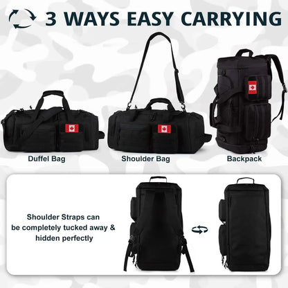 Tactical Gym Bag for Men & Women – 50L Large 3-in-1 Water-Resistant Sports Duffle with Shoe Compartment, Wet Pocket & Backpack Straps ATRIPACK
