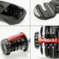 Set of adjustable dumbbells with red and black design on a white background