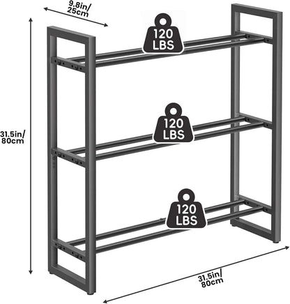 Weight rack with dimensions and weight capacity labels on a white background