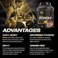 ISOGOLD protein supplement container with athlete lifting weights in gym setting