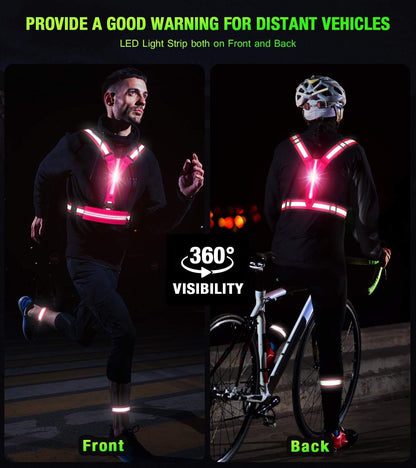 LED Reflective Running Vest Set – USB Rechargeable Light-Up Vest with Phone Holder, High Visibility Armbands, Adjustable Fit for Night Running, Walking, Cycling (Unisex) Fokia Kunbio