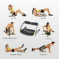 Fitness equipment with various exercises demonstrated by people on a white background