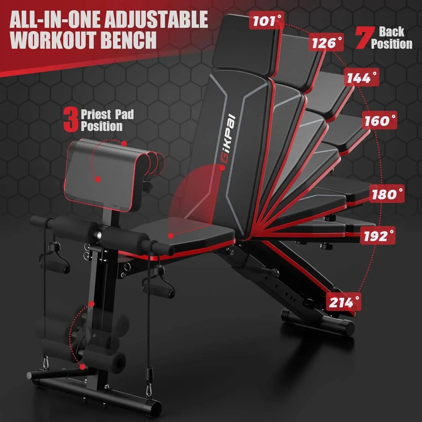 GIKPAL Adjustable Weight Bench – Foldable Incline/Decline Workout Bench w/ Leg Extension, Preacher Pad & Headrest | 770 lbs Capacity for Full Body Training GIKPAL