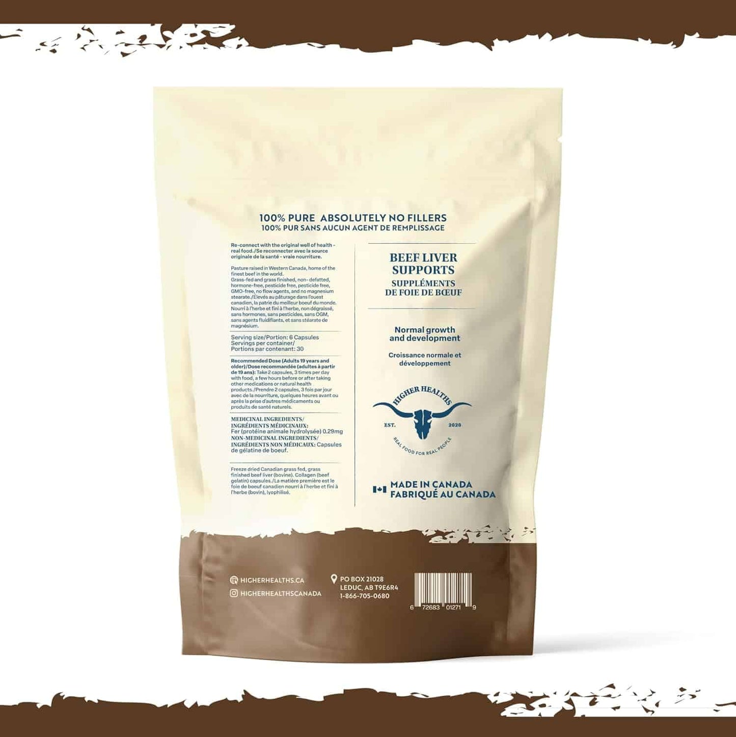 Beef liver supplement package with text and branding on a white background