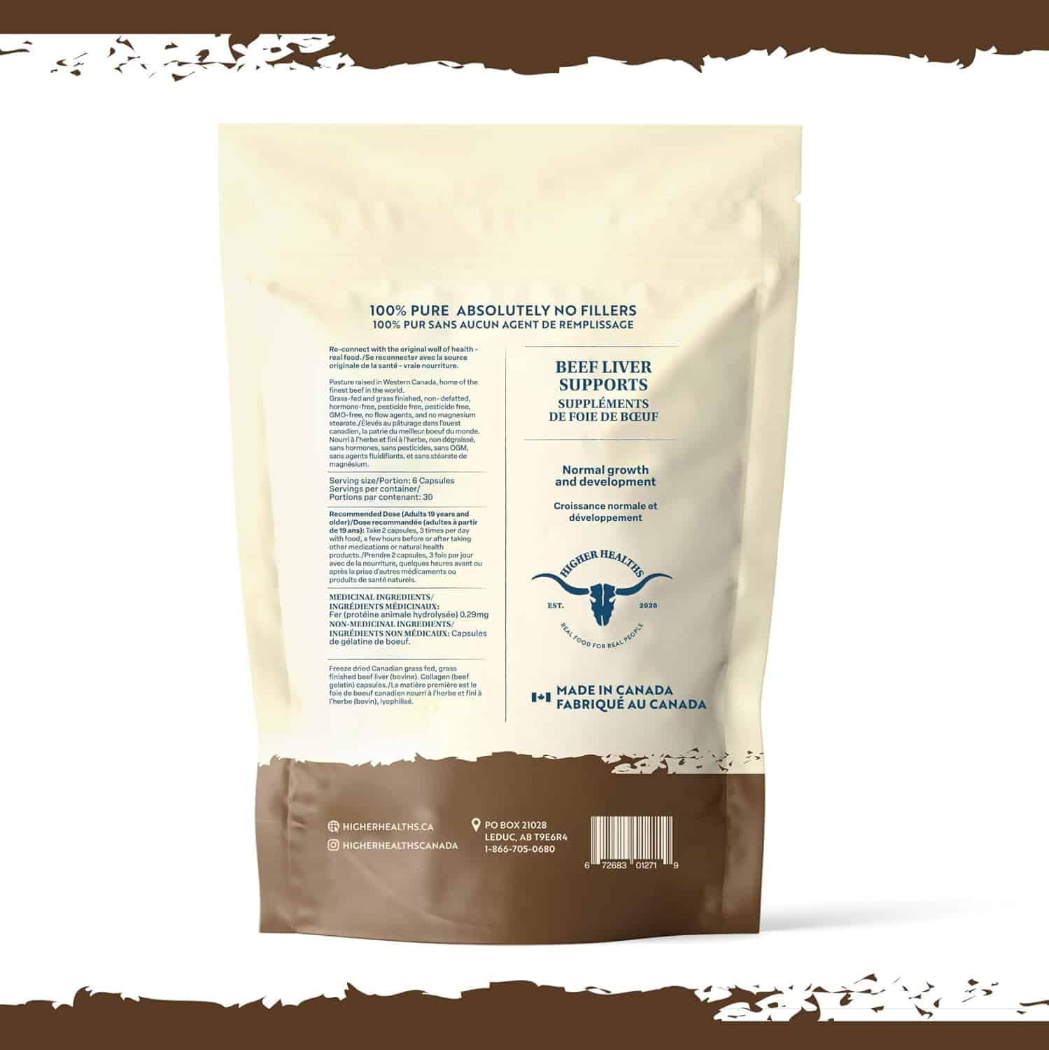 Beef liver supplement package with text and branding on a white background