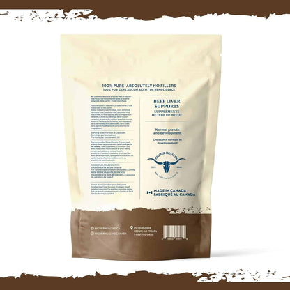 Beef liver supplement package with text and branding on a white background