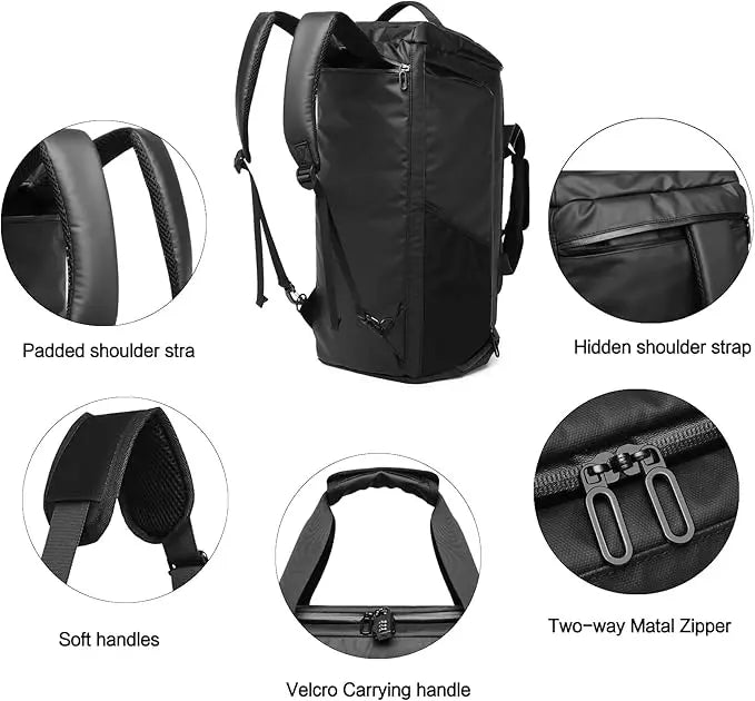 Waterproof 3-in-1 Gym Duffle Bag – Large 40L Sports, Travel & Overnight Bag with Shoe Compartment & Wet Pocket for Men & Women Moulyan