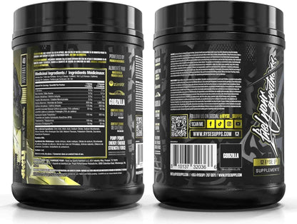 Two black supplement containers with labels on a white background