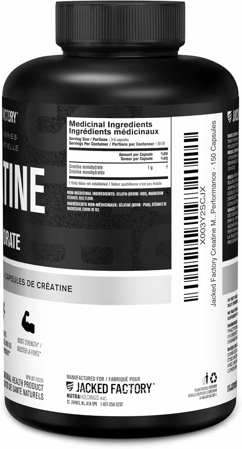 Supplement bottle with label showing medicinal ingredients and branding