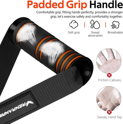 Padded grip handle with features highlighted on a white background