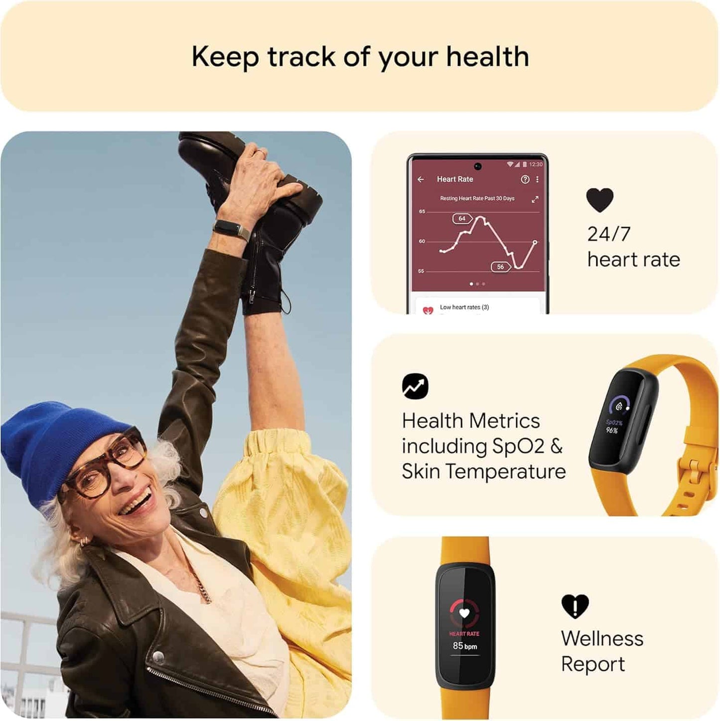 Person exercising outdoors with health tracking devices and app on a smartphone.