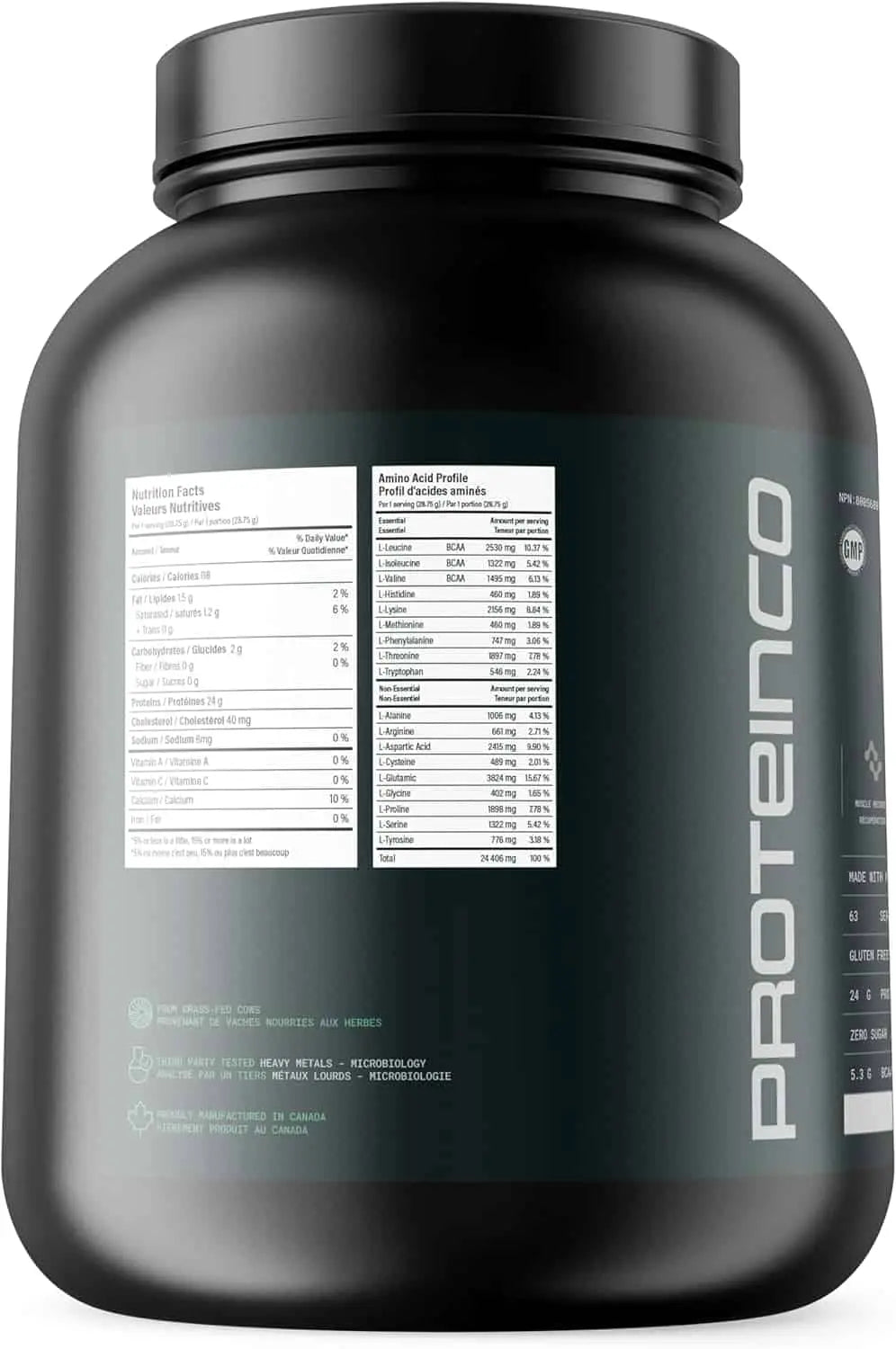 ProteinCo Grass-Fed Whey Protein Powder – 4lb (23g Protein/Serving, Gluten-Free, Made in Canada)